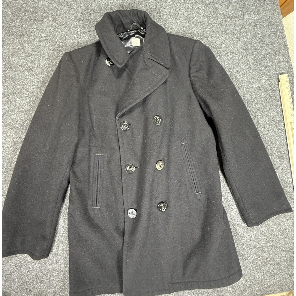 Vintage US Navy Peacoat Jacket Mens 40L Wool Double Breasted Anchor Buttons‎ 80s